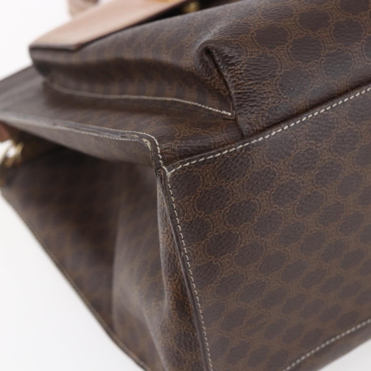 CELINE Macadam Canvas Tote Bag PVC Leather Brown Gold Auth ki6123