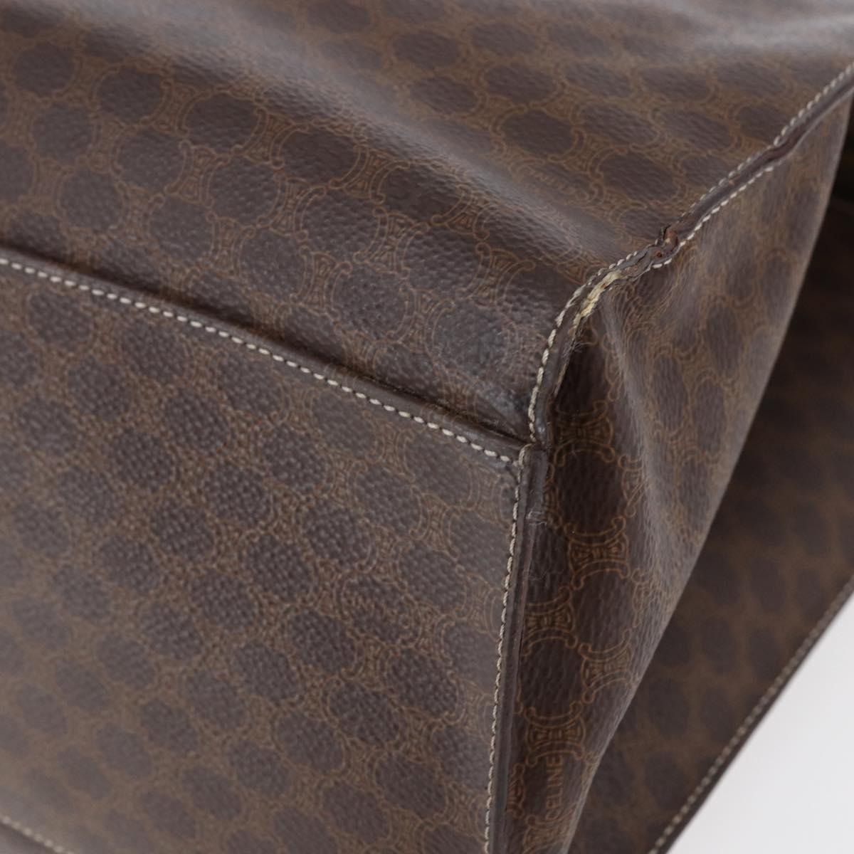 CELINE Macadam Canvas Tote Bag PVC Leather Brown Gold Auth ki6123