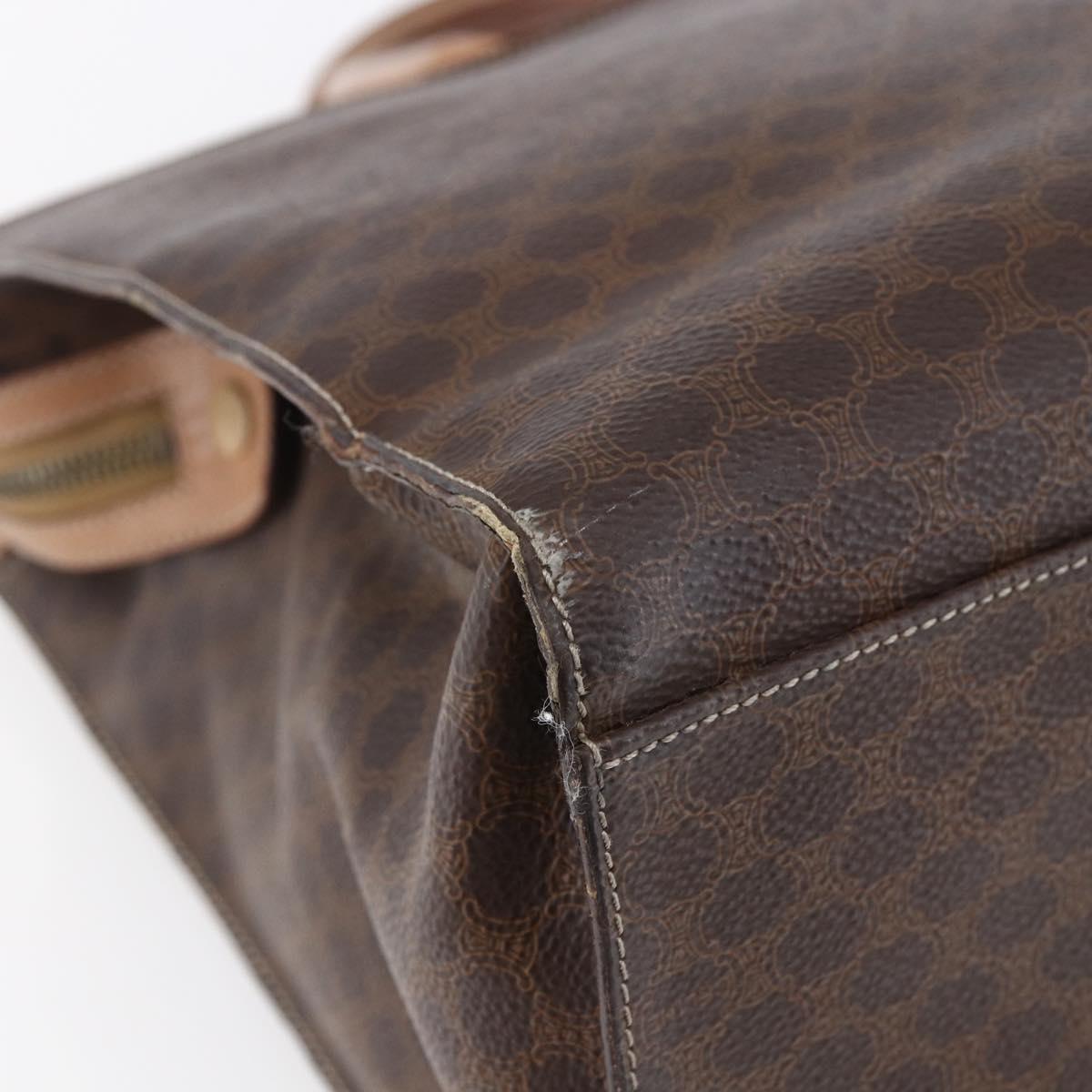 CELINE Macadam Canvas Tote Bag PVC Leather Brown Gold Auth ki6123