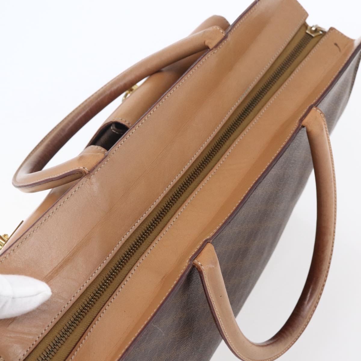 CELINE Macadam Canvas Tote Bag PVC Leather Brown Gold Auth ki6123