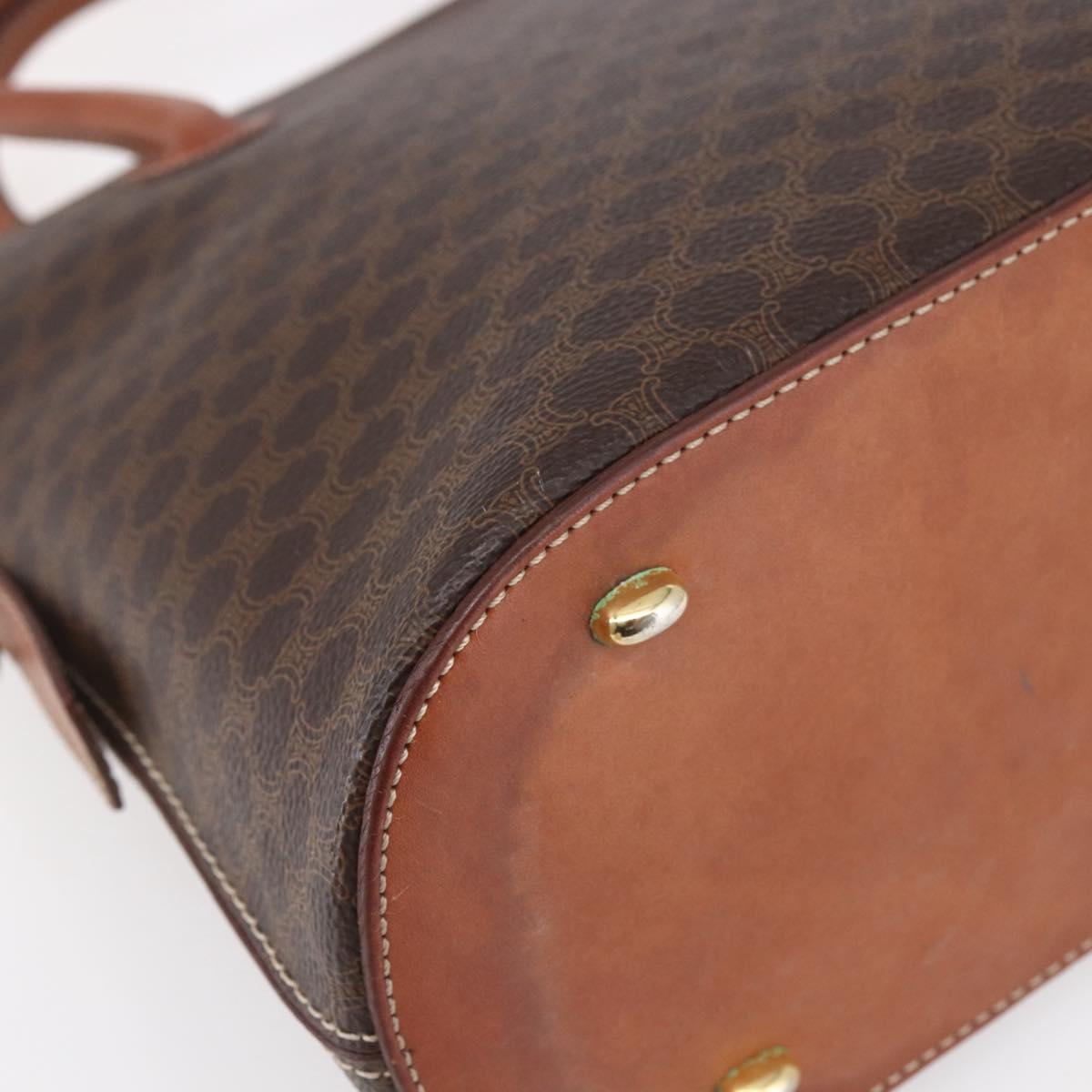 CELINE Macadam Canvas Hand Bag PVC Leather Brown Gold Auth ki6124