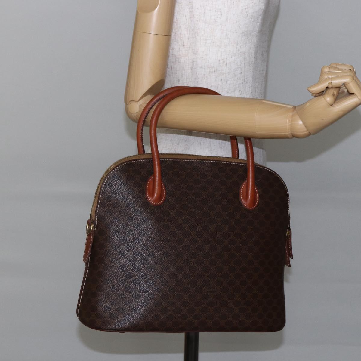 CELINE Macadam Canvas Hand Bag PVC Leather Brown Gold Auth ki6124