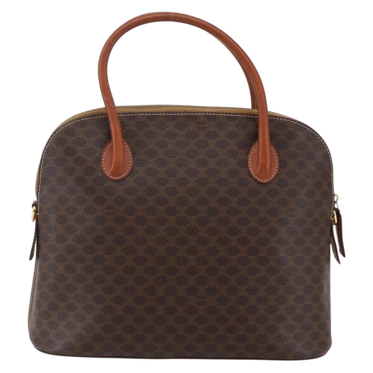 CELINE Macadam Canvas Hand Bag PVC Leather Brown Gold Auth ki6124