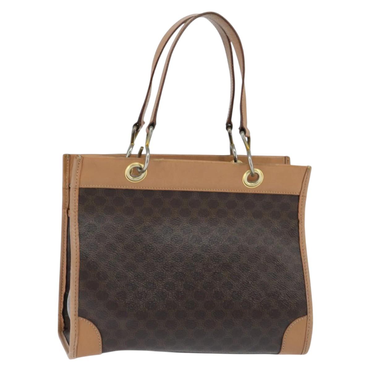 CELINE Macadam Canvas Tote Bag PVC Leather Brown Gold Auth ki6127