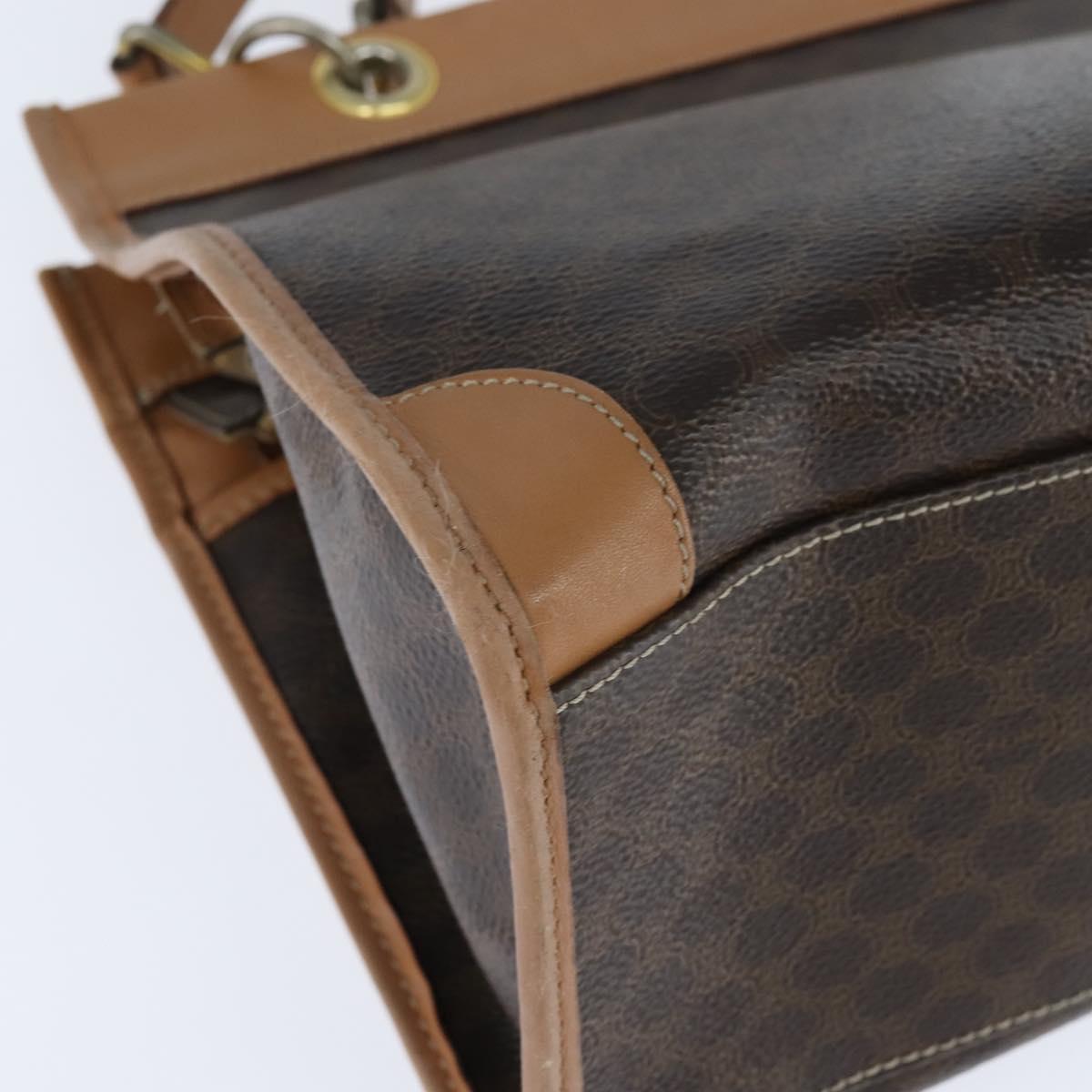 CELINE Macadam Canvas Tote Bag PVC Leather Brown Gold Auth ki6127