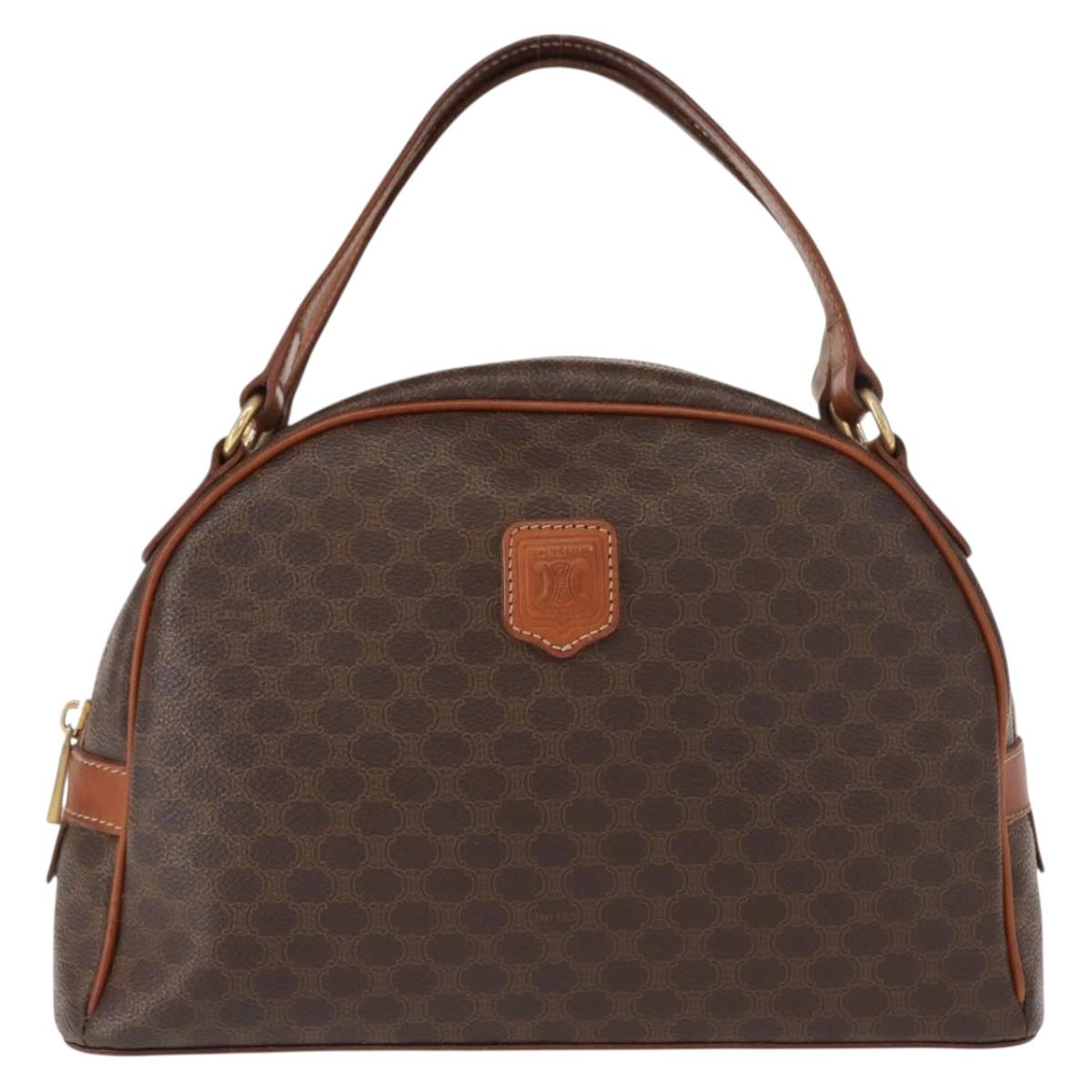 CELINE Macadam Canvas Hand Bag PVC Leather Brown Gold Auth ki6132
