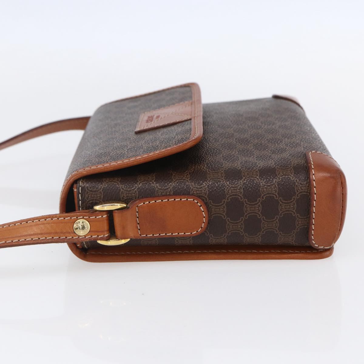 CELINE Macadam Canvas Shoulder Bag PVC Leather Brown Gold Auth ki6135
