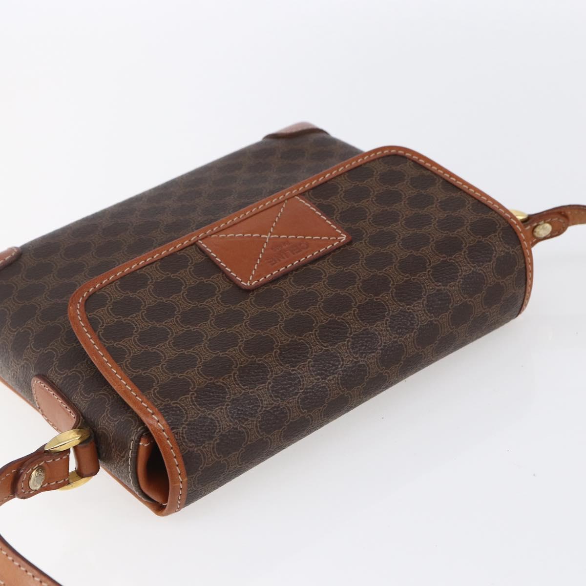 CELINE Macadam Canvas Shoulder Bag PVC Leather Brown Gold Auth ki6135