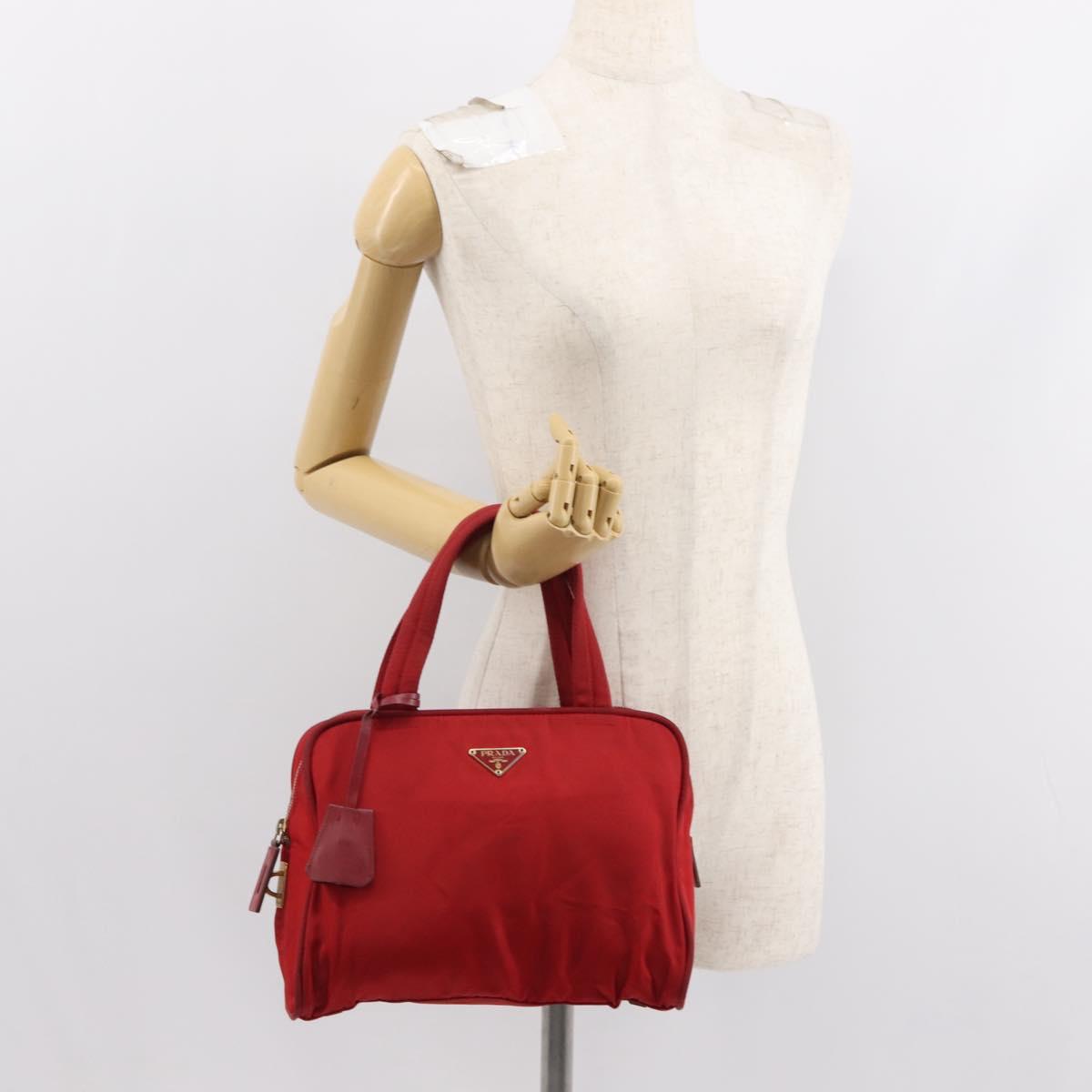 PRADA Hand Bag Nylon Red Gold Auth ki6141