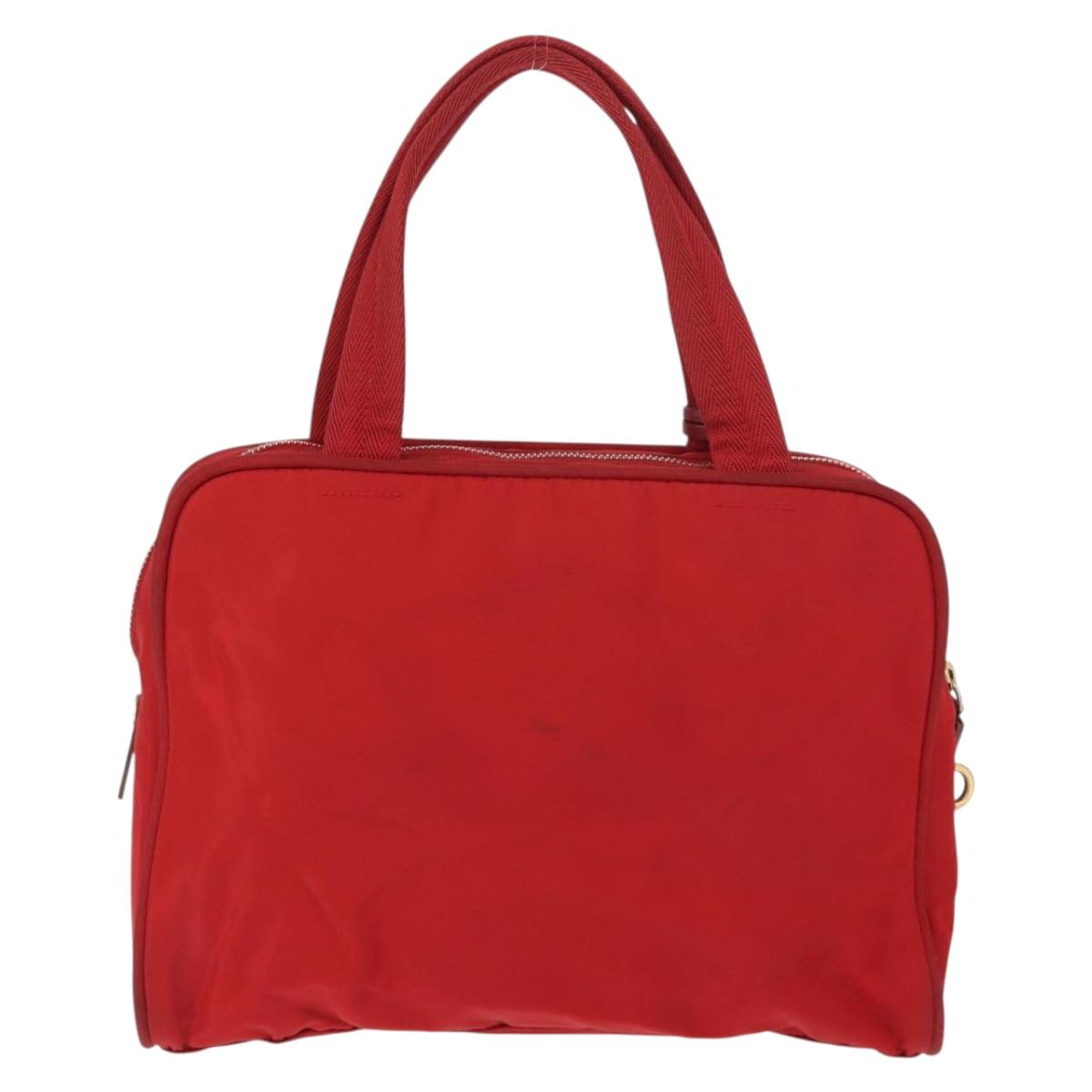 PRADA Hand Bag Nylon Red Gold Auth ki6141
