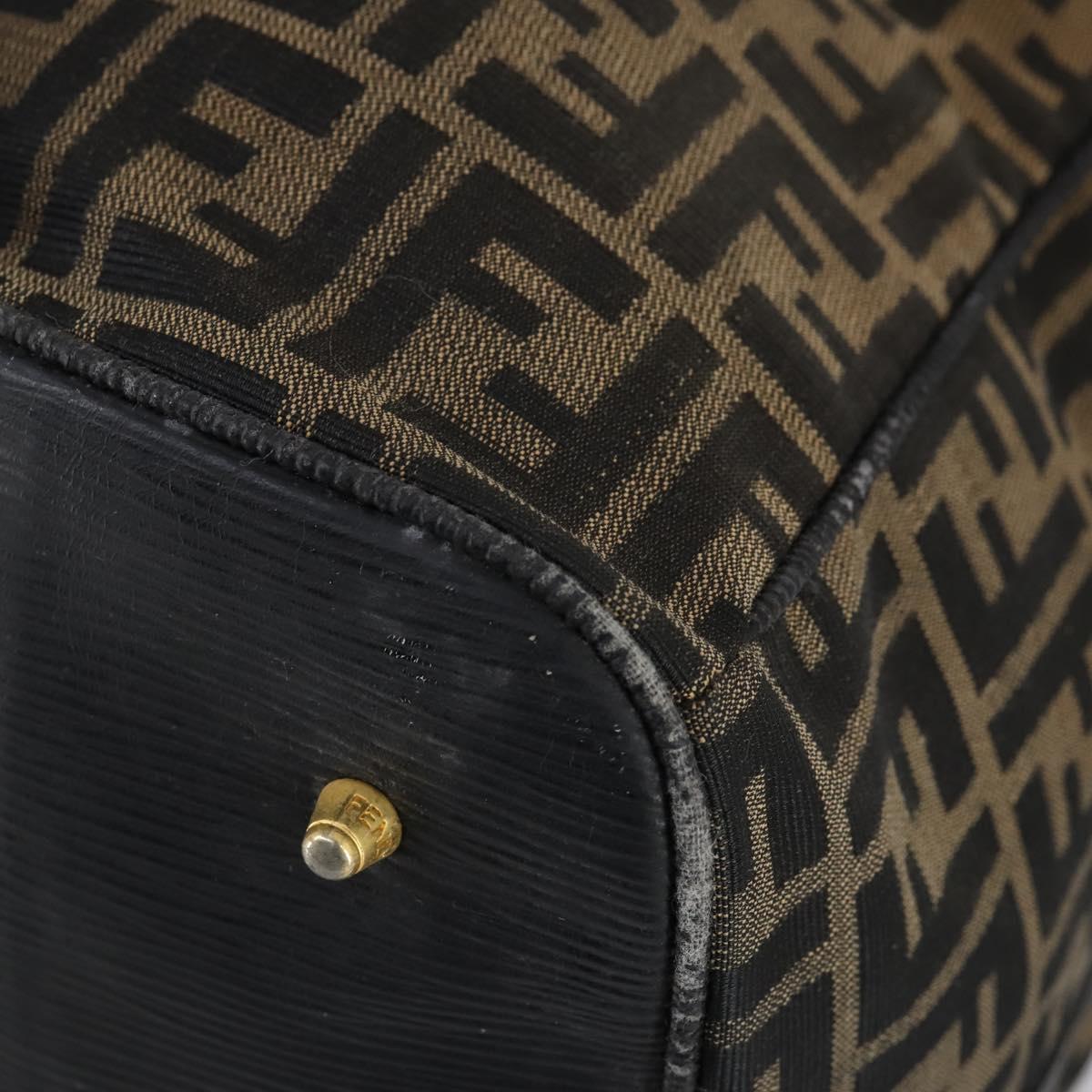 FENDI Zucca Canvas Boston Bag Black Brown gold Auth ki6142