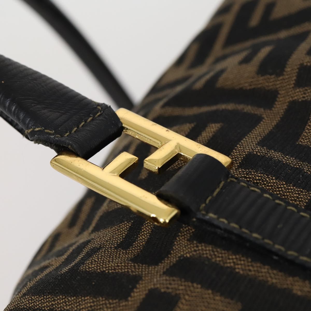 FENDI Zucca Canvas Boston Bag Black Brown gold Auth ki6142
