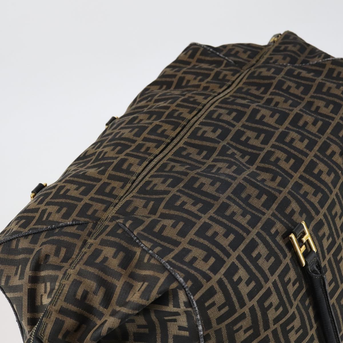 FENDI Zucca Canvas Boston Bag Black Brown gold Auth ki6142