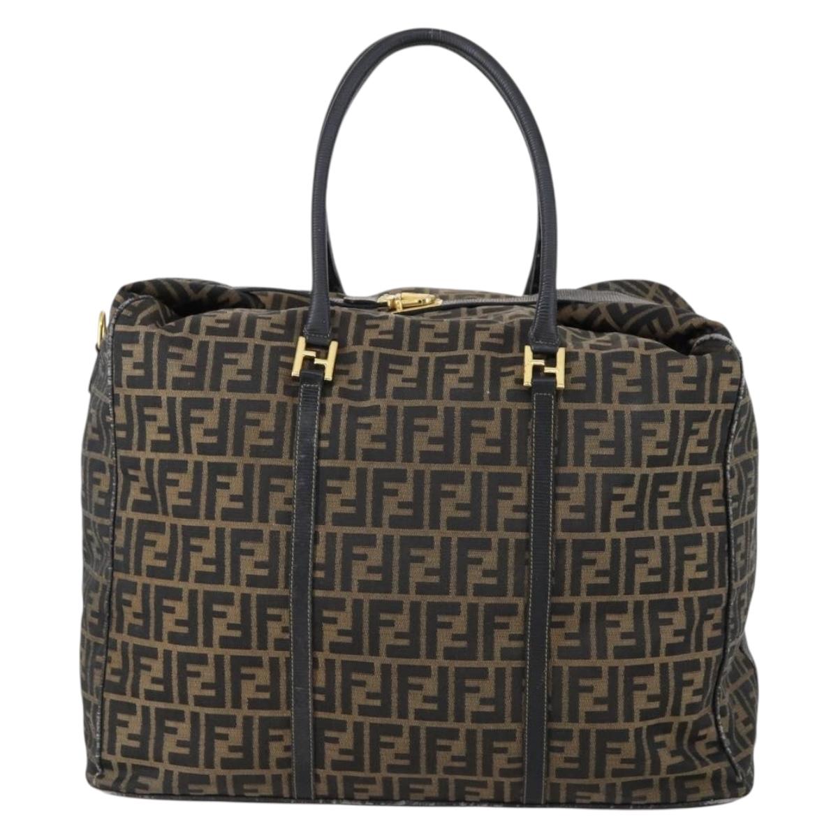FENDI Zucca Canvas Boston Bag Black Brown gold Auth ki6142