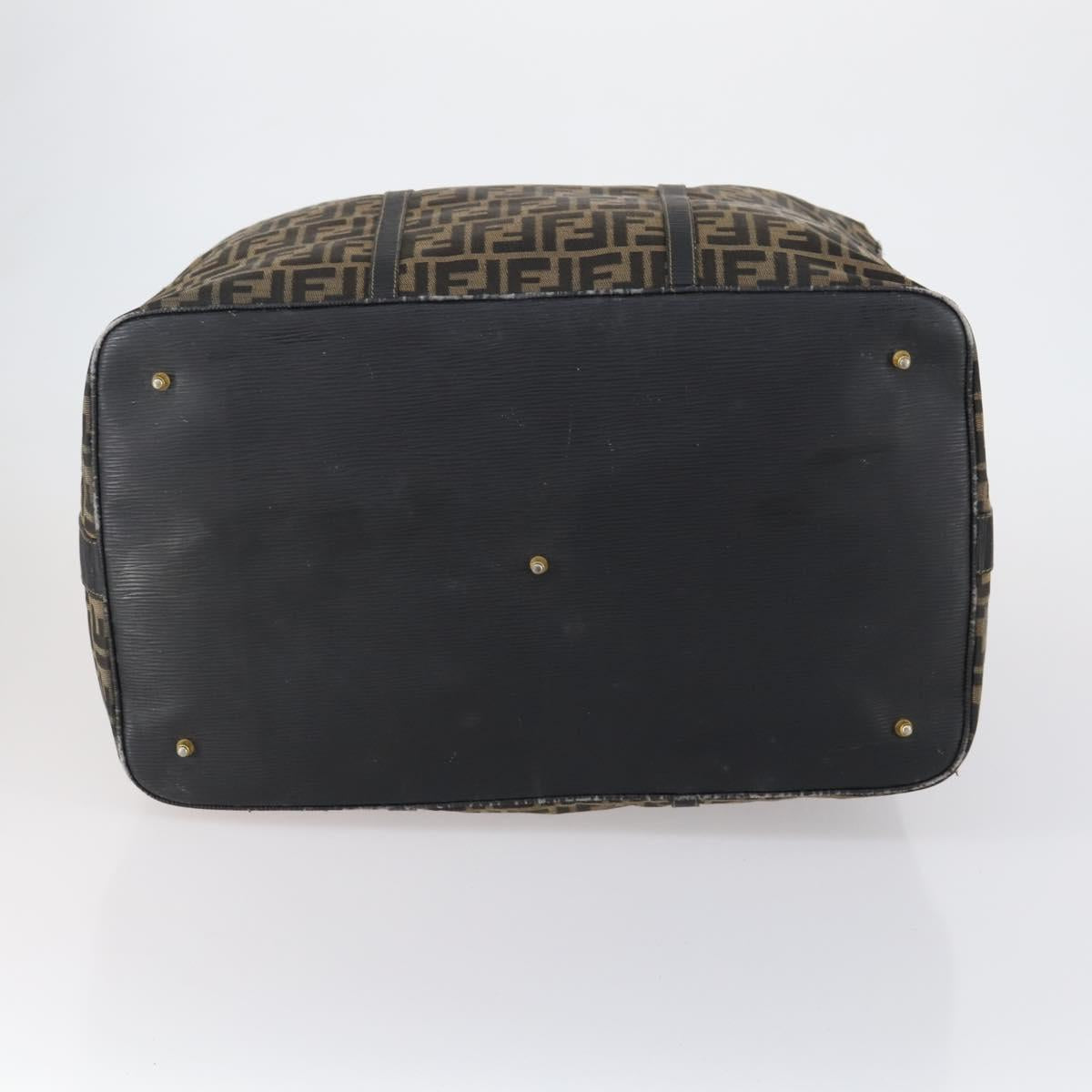 FENDI Zucca Canvas Boston Bag Black Brown gold Auth ki6142