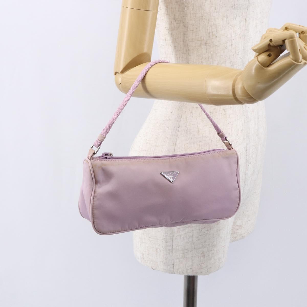 PRADA Accessory Pouch Nylon Pink Silver Auth ki6145