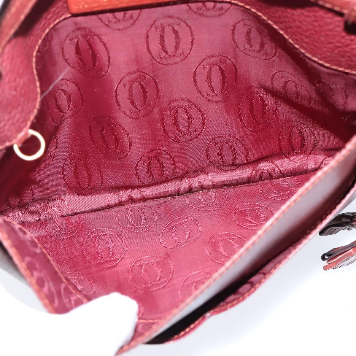 CARTIER Must Line Shoulder Bag Leather Bordeaux Gold Auth ki6147