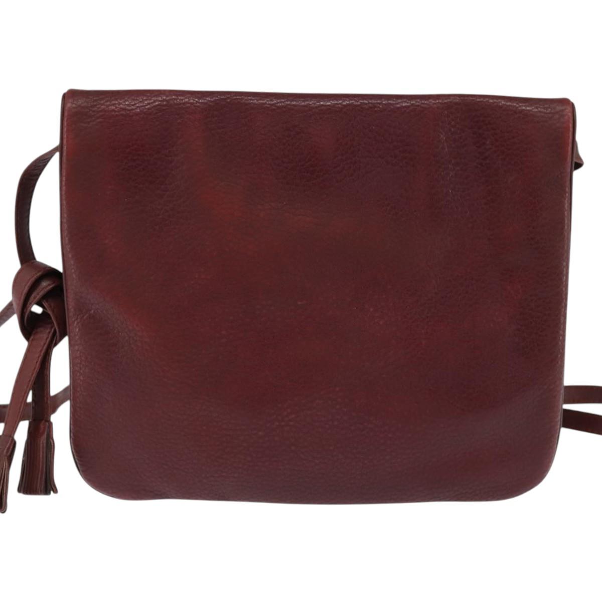 CARTIER Must Line Shoulder Bag Leather Bordeaux Gold Auth ki6147