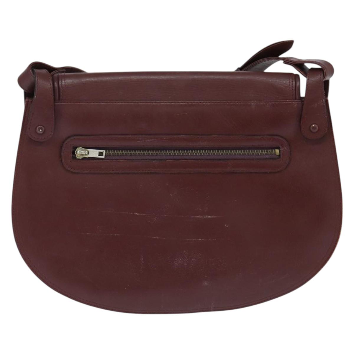 CARTIER Must Line Shoulder Bag Leather Bordeaux Gold Auth ki6148