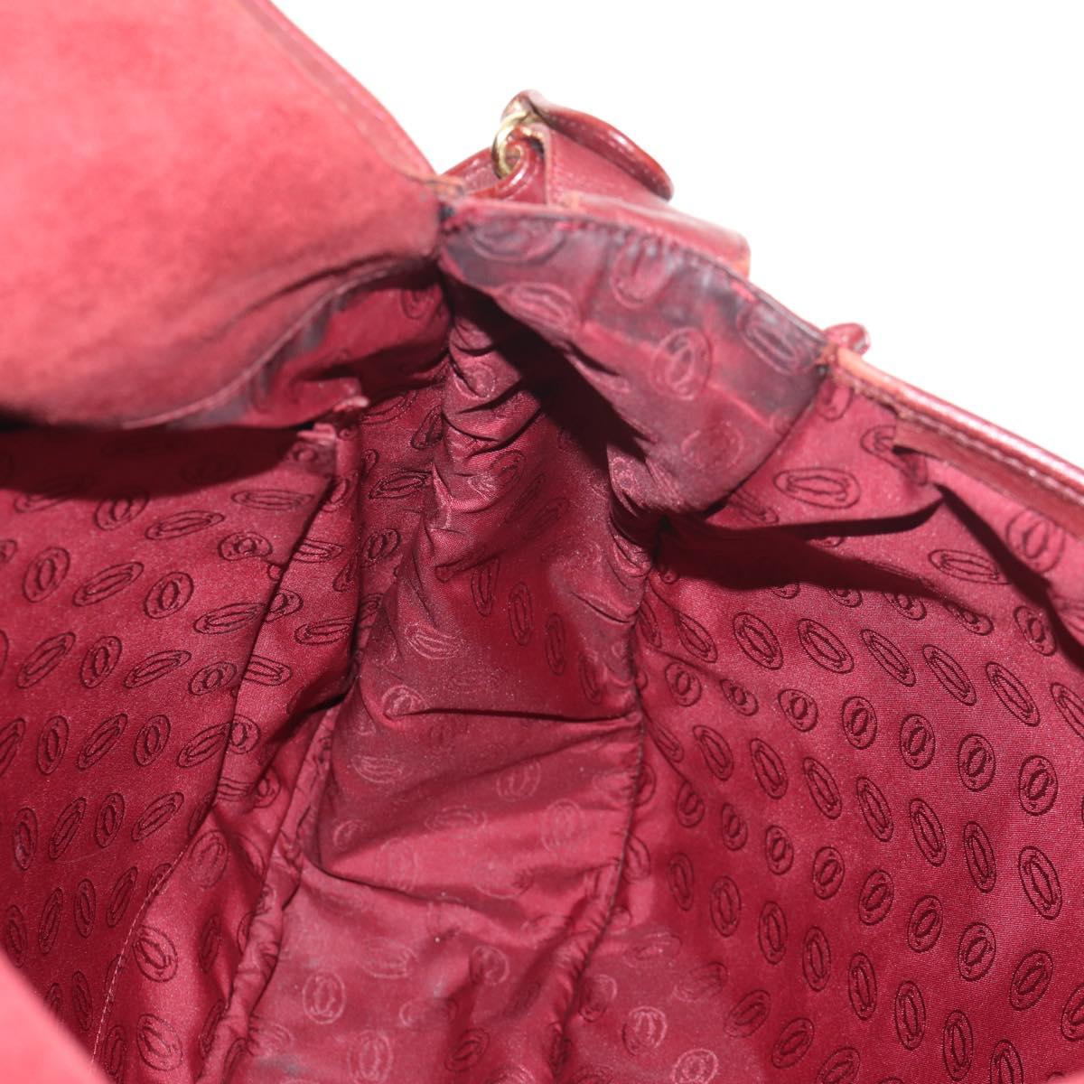 CARTIER Must Line Shoulder Bag Leather Bordeaux Gold Auth ki6152