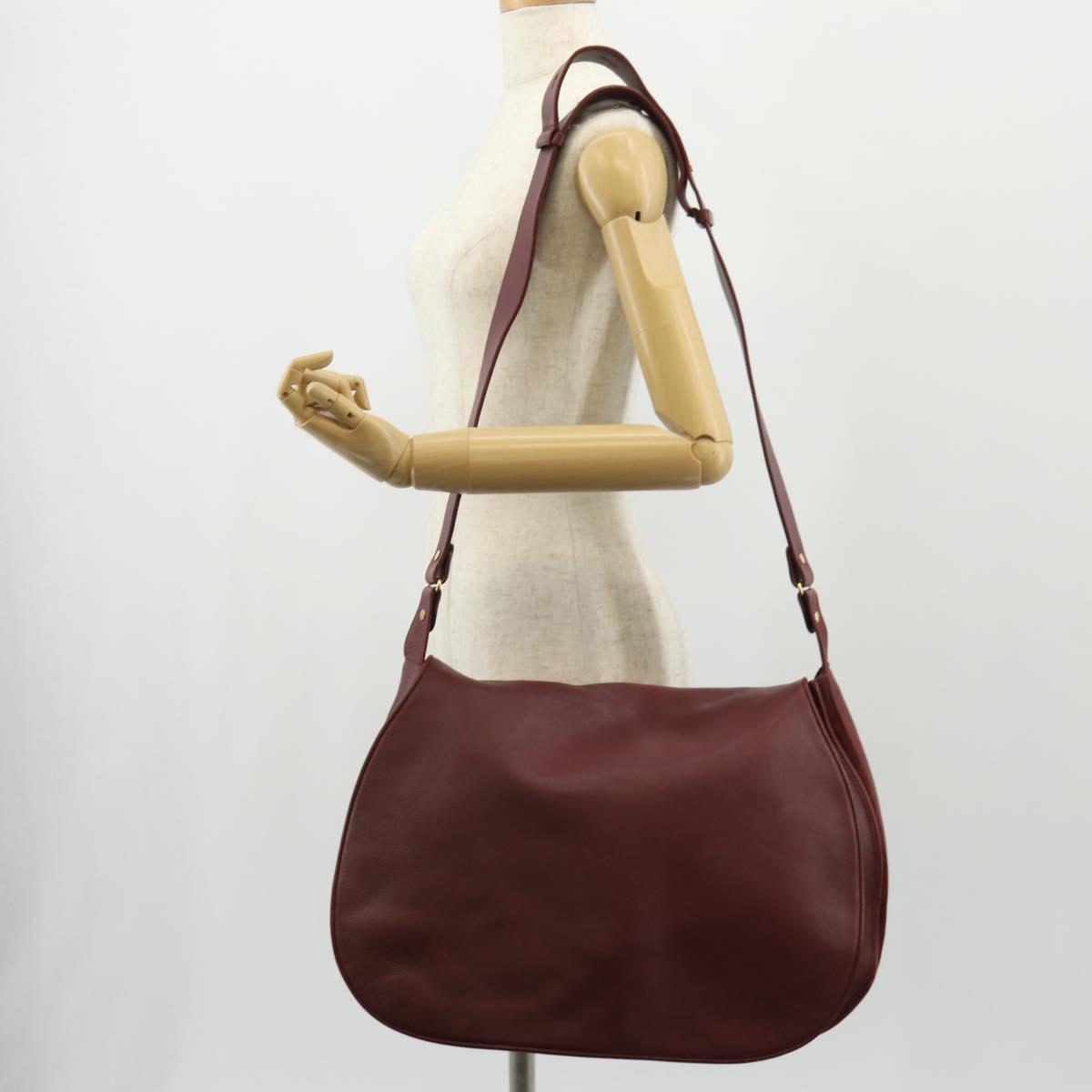 CARTIER Must Line Shoulder Bag Leather Bordeaux Gold Auth ki6152