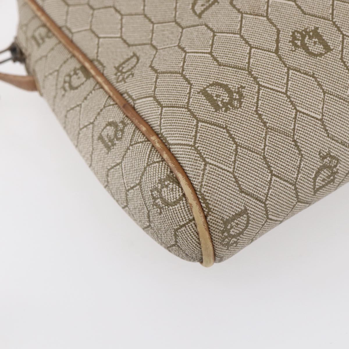 Christian Dior Honeycomb Canvas Shoulder Bag PVC Beige Gold Auth ki6153