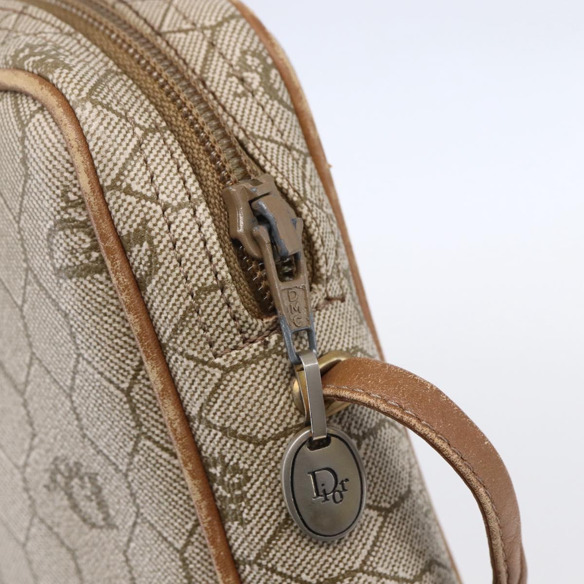 Christian Dior Honeycomb Canvas Shoulder Bag PVC Beige Gold Auth ki6153