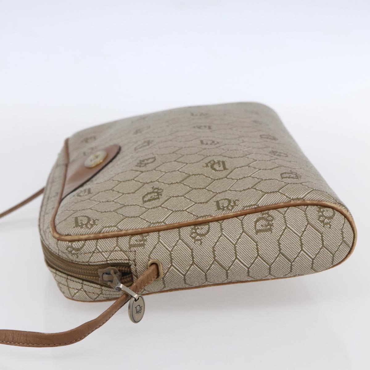 Christian Dior Honeycomb Canvas Shoulder Bag PVC Beige Gold Auth ki6153