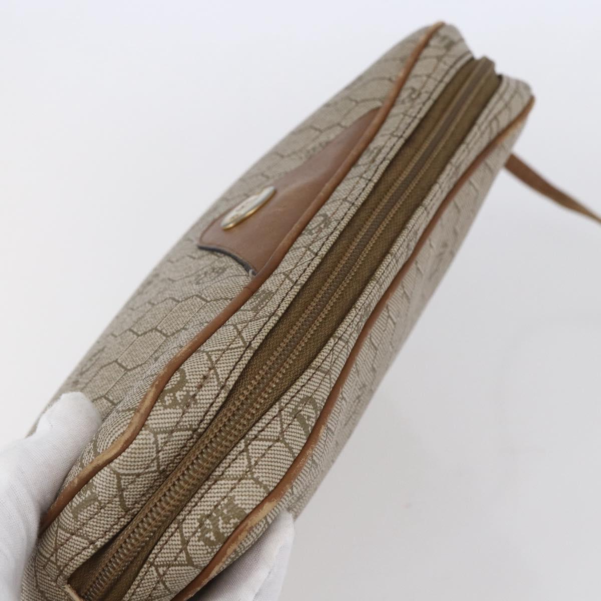 Christian Dior Honeycomb Canvas Shoulder Bag PVC Beige Gold Auth ki6153