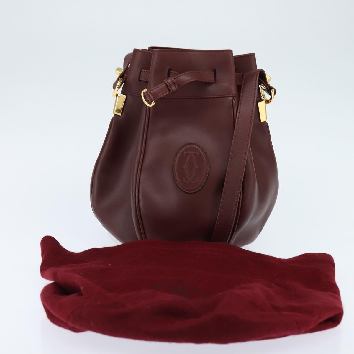 CARTIER Must Line Shoulder Bag Leather Bordeaux Gold Auth ki6154