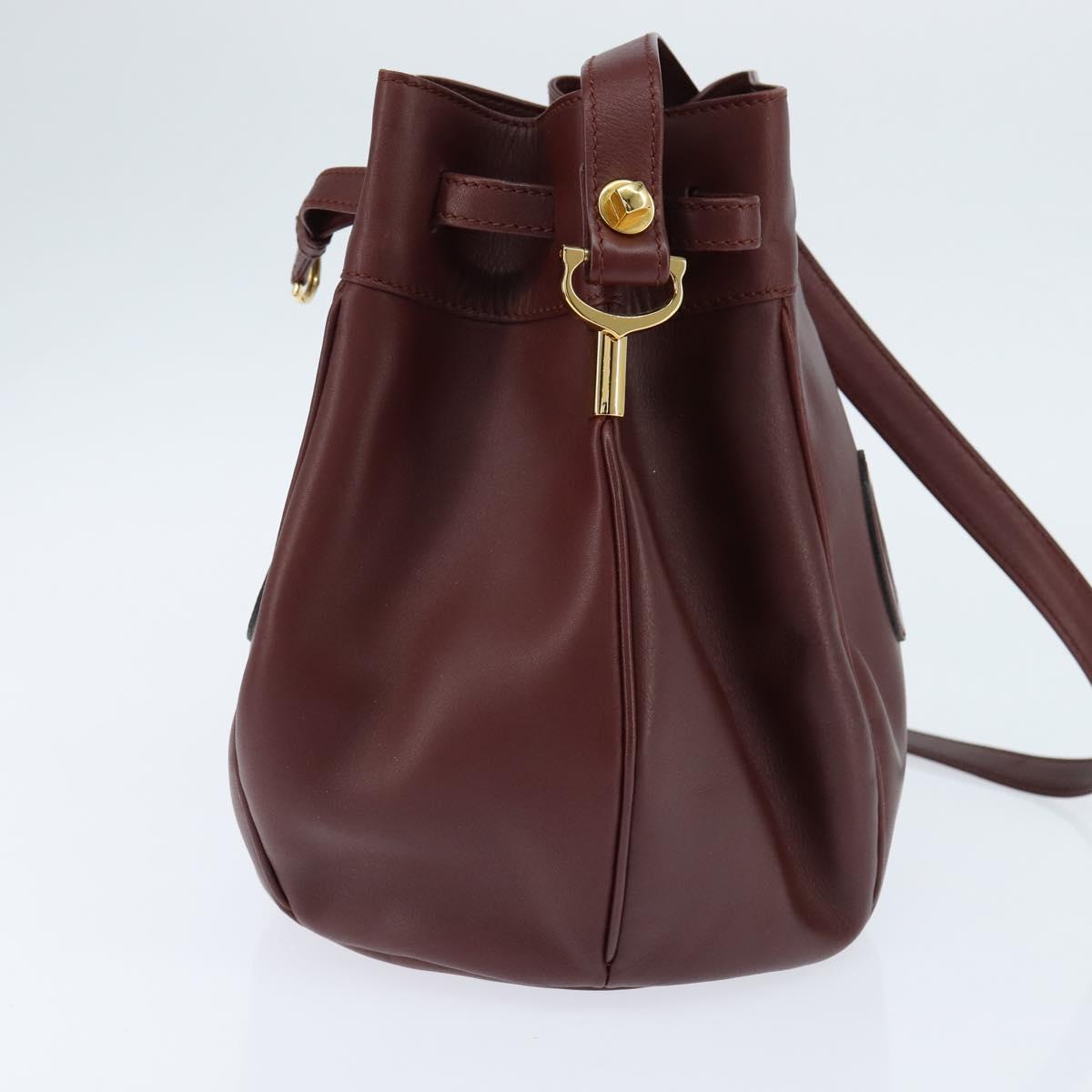 CARTIER Must Line Shoulder Bag Leather Bordeaux Gold Auth ki6154