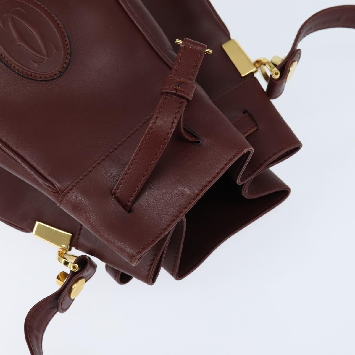 CARTIER Must Line Shoulder Bag Leather Bordeaux Gold Auth ki6154