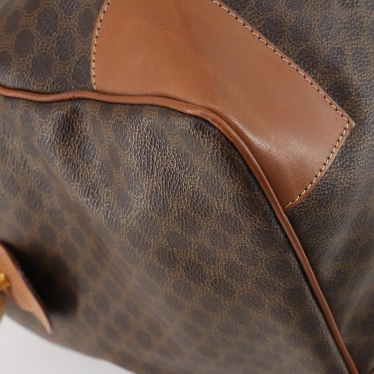 CELINE Macadam Canvas Boston Bag PVC Brown Gold Auth ki6155