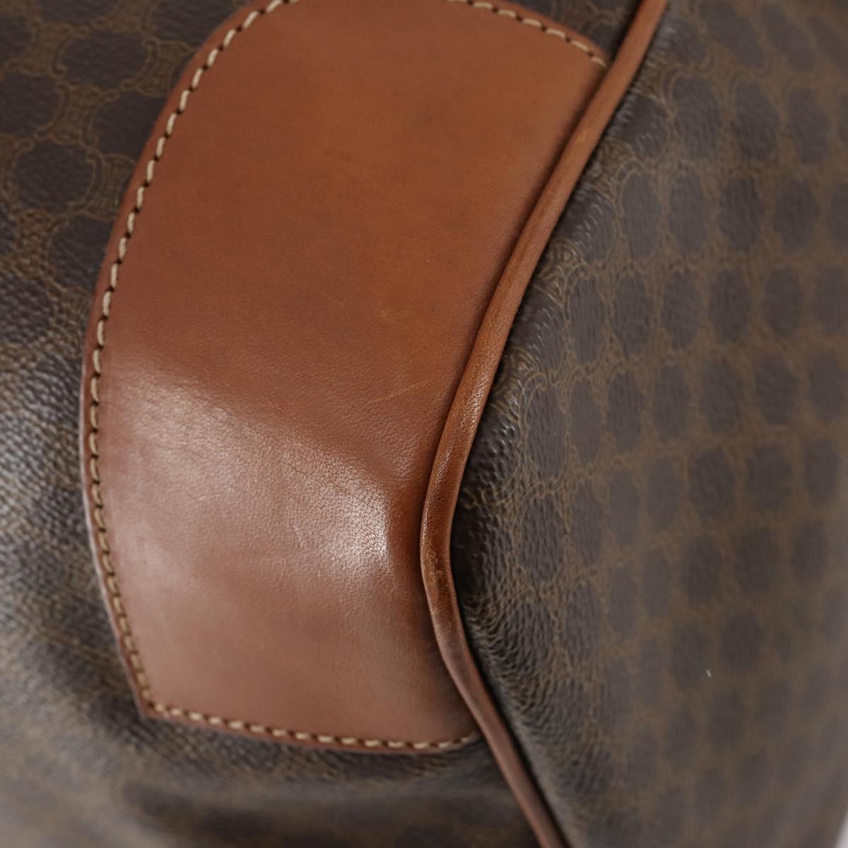 CELINE Macadam Canvas Boston Bag PVC Brown Gold Auth ki6155