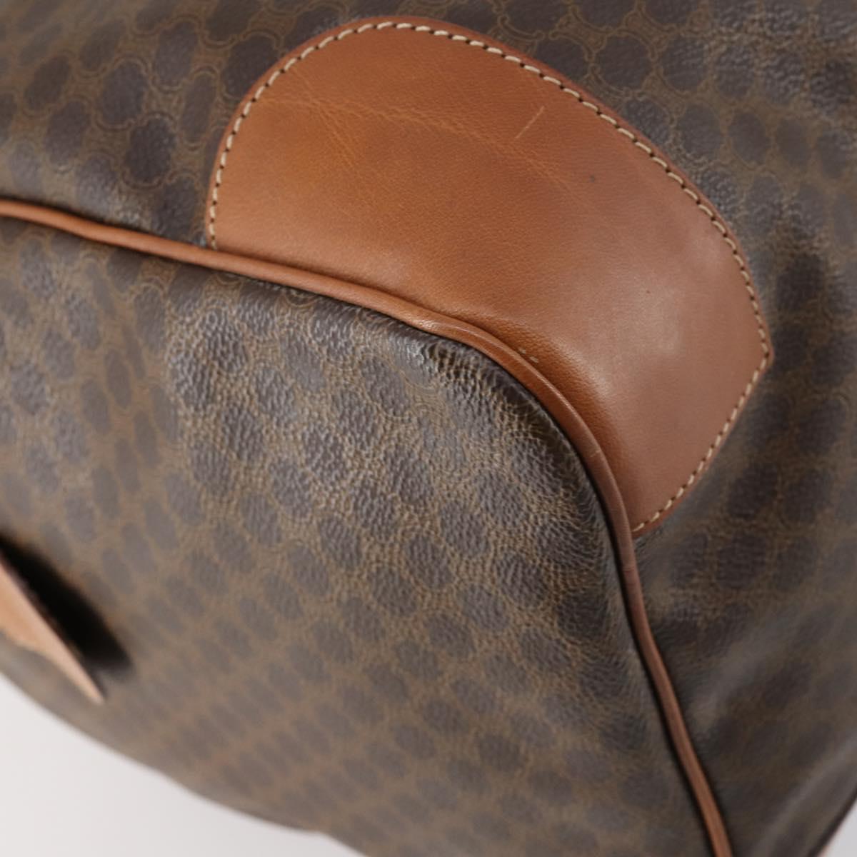 CELINE Macadam Canvas Boston Bag PVC Brown Gold Auth ki6155