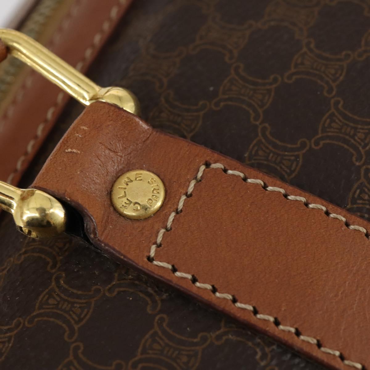 CELINE Macadam Canvas Boston Bag PVC Brown Gold Auth ki6155