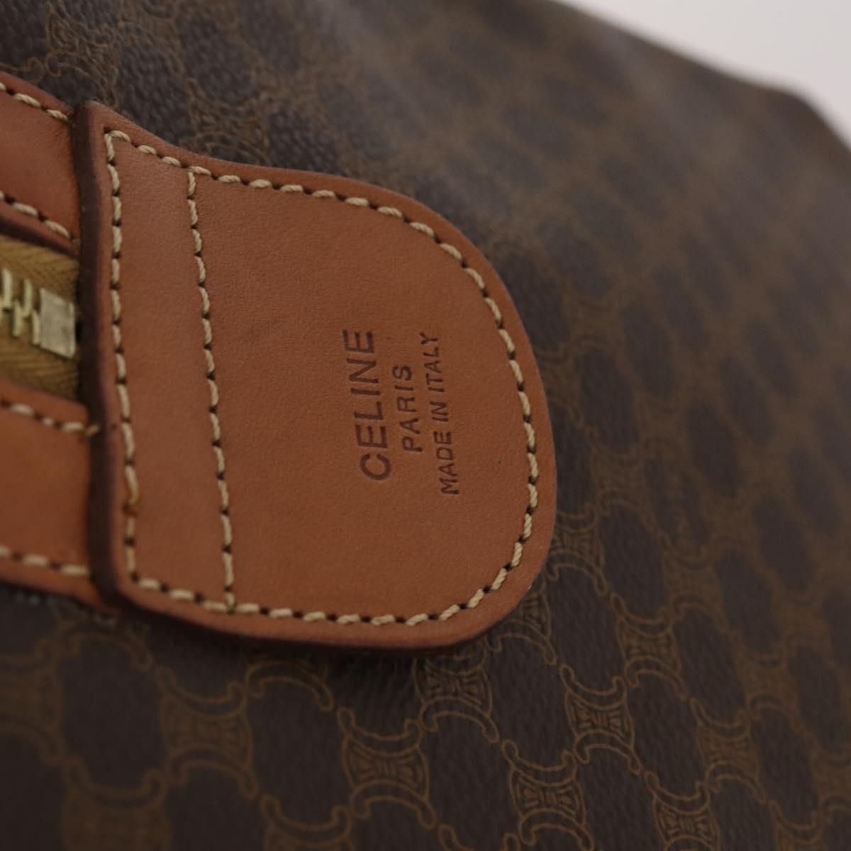 CELINE Macadam Canvas Boston Bag PVC Brown Gold Auth ki6155