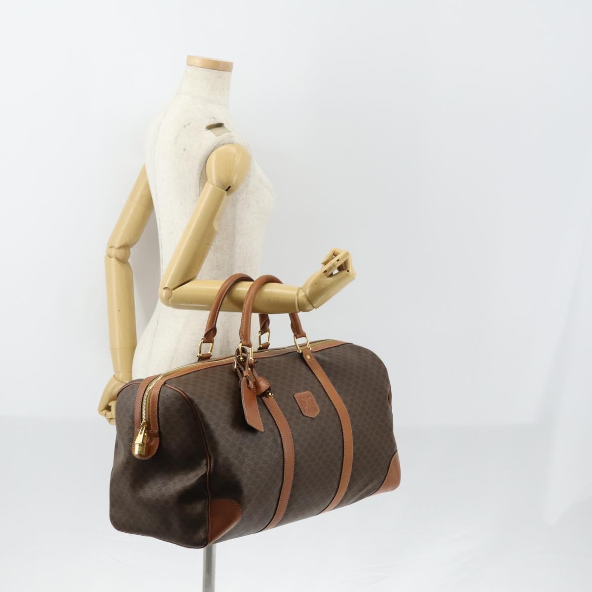 CELINE Macadam Canvas Boston Bag PVC Brown Gold Auth ki6155