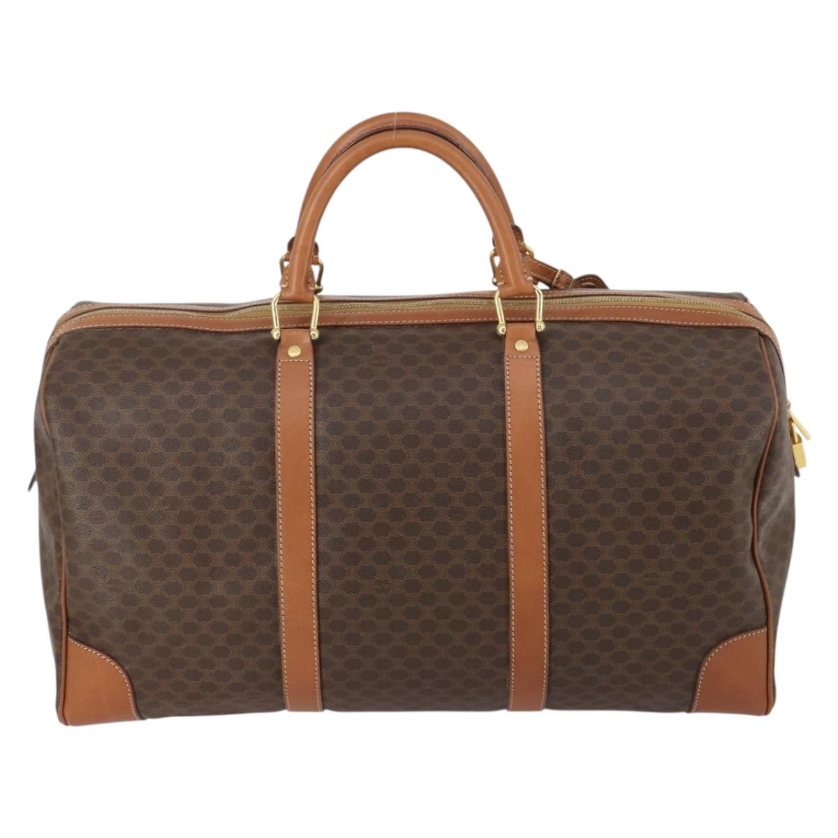 CELINE Macadam Canvas Boston Bag PVC Brown Gold Auth ki6155