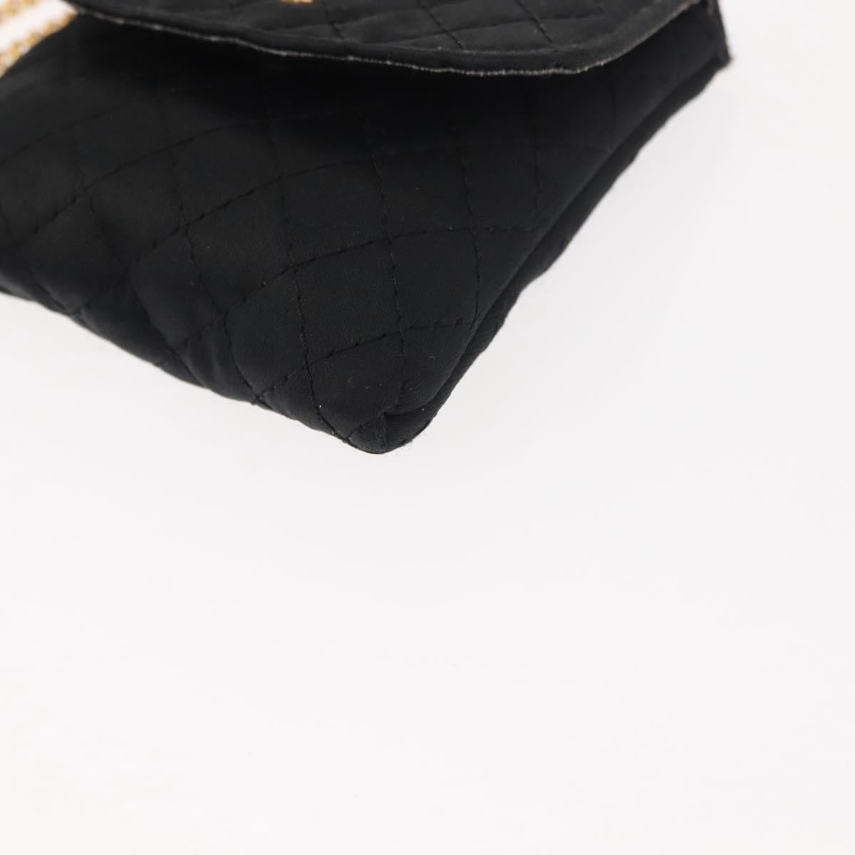 CHANEL Matelasse Chain Shoulder Bag Satin Black Gold CC Auth ki6158