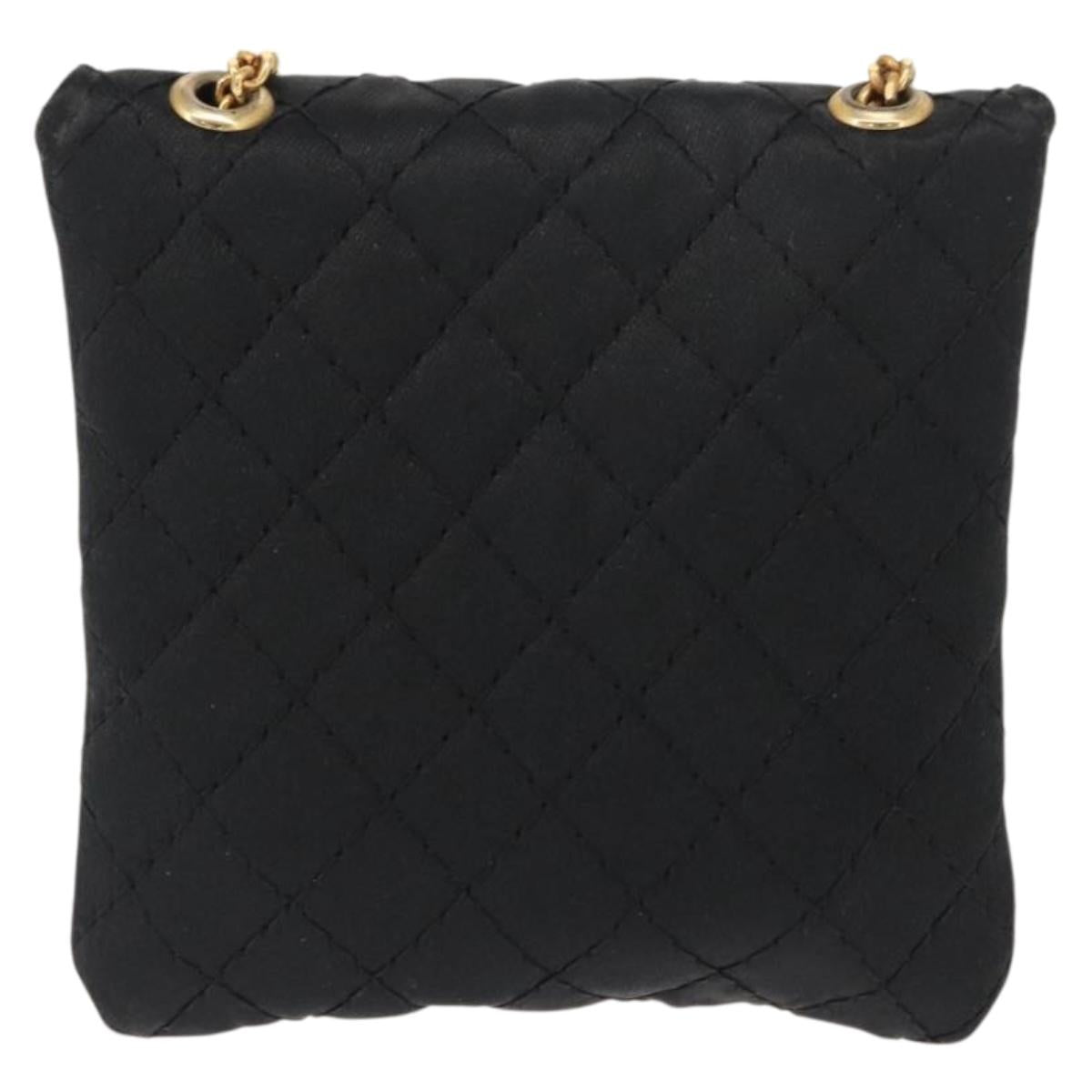 CHANEL Matelasse Chain Shoulder Bag Satin Black Gold CC Auth ki6158