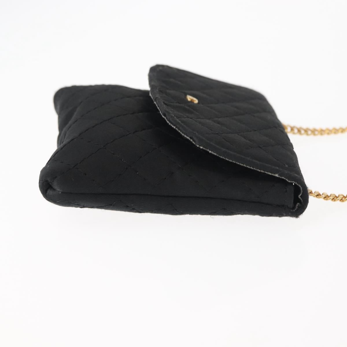 CHANEL Matelasse Chain Shoulder Bag Satin Black Gold CC Auth ki6158