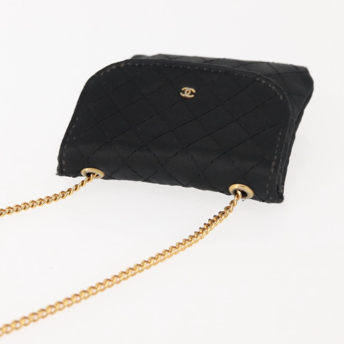 CHANEL Matelasse Chain Shoulder Bag Satin Black Gold CC Auth ki6158