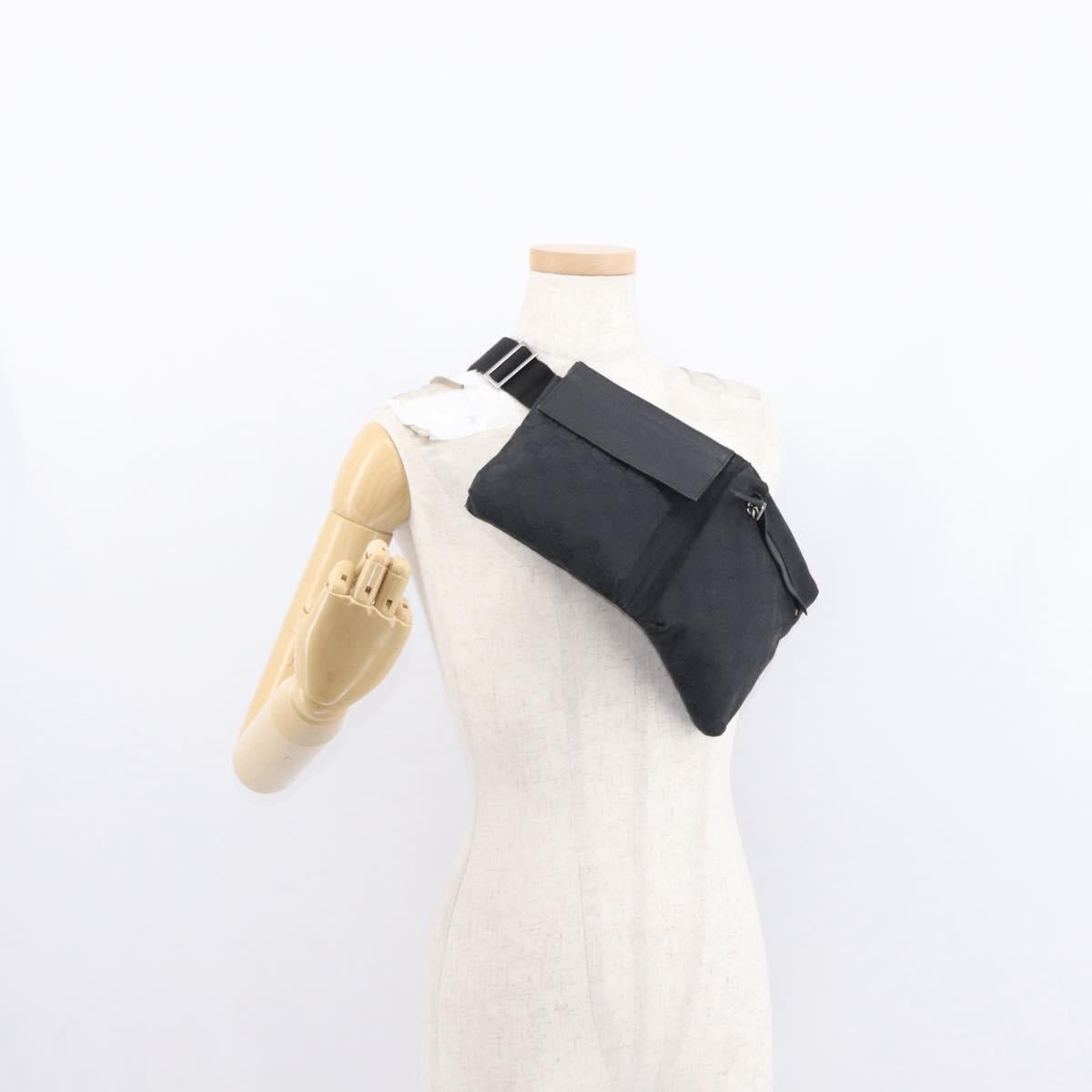 GUCCI GG Canvas Waist bag Black Silver 28566 Auth ki6159