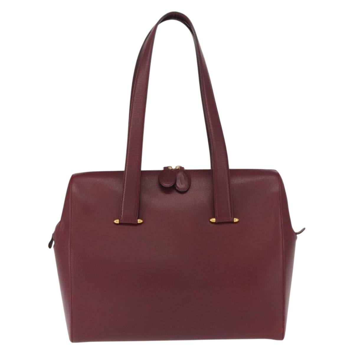 CARTIER Must Line Shoulder Bag Leather Bordeaux Gold Auth ki6163