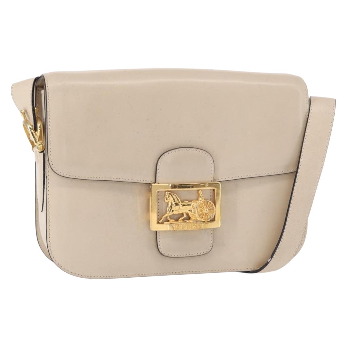 CELINE Horse Carriage Shoulder Bag Leather Cream Gold Auth ki6167