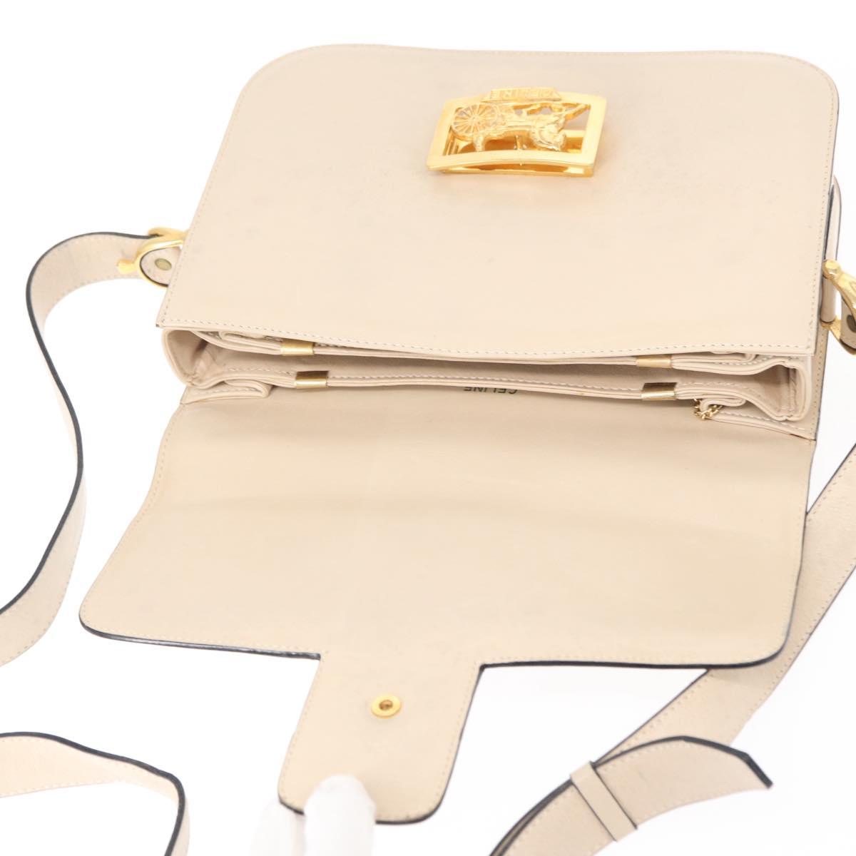 CELINE Horse Carriage Shoulder Bag Leather Cream Gold Auth ki6167