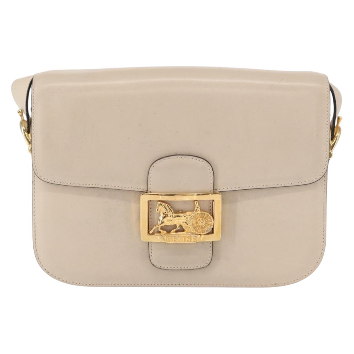 CELINE Horse Carriage Shoulder Bag Leather Cream Gold Auth ki6167