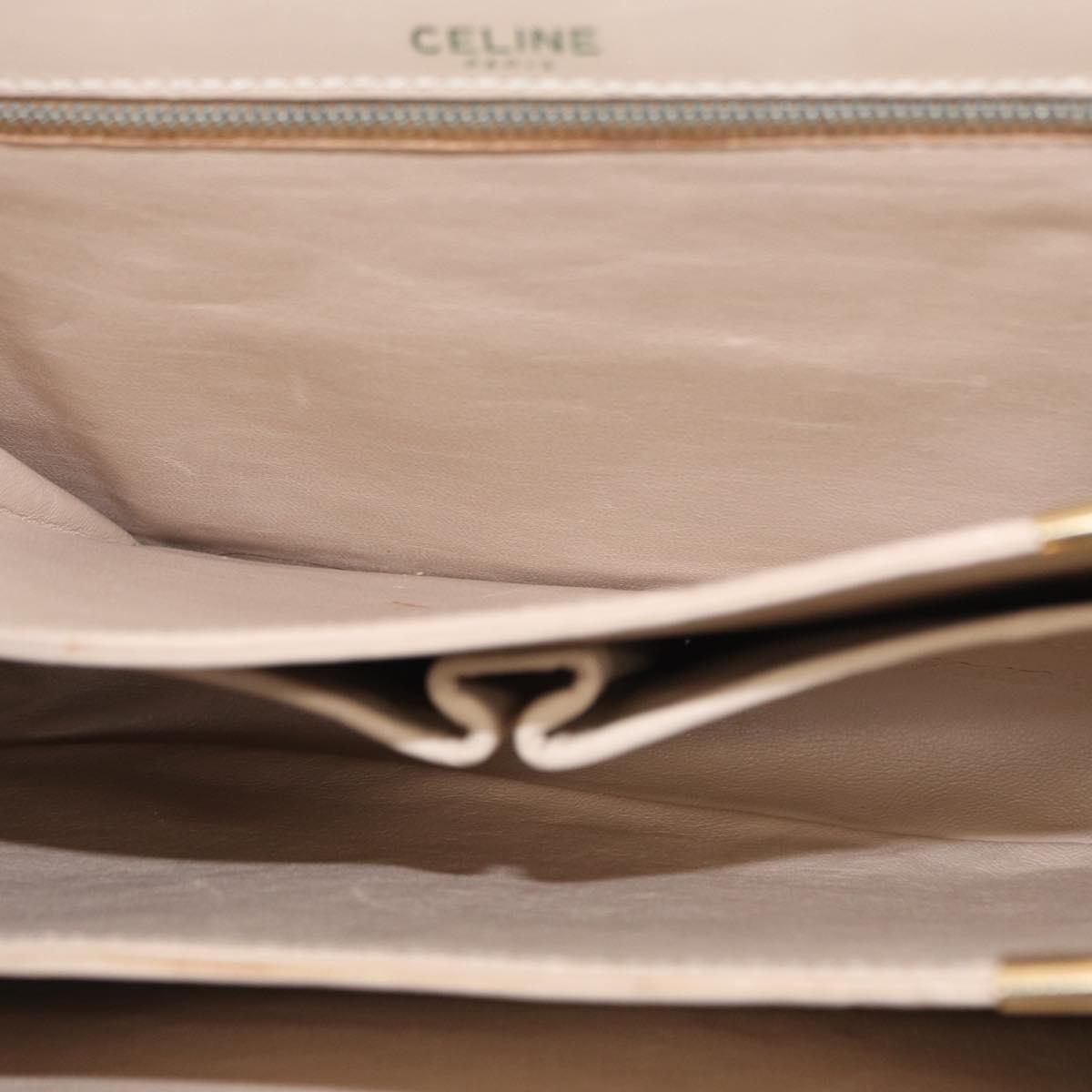 CELINE Horse Carriage Shoulder Bag Leather Cream Gold Auth ki6167
