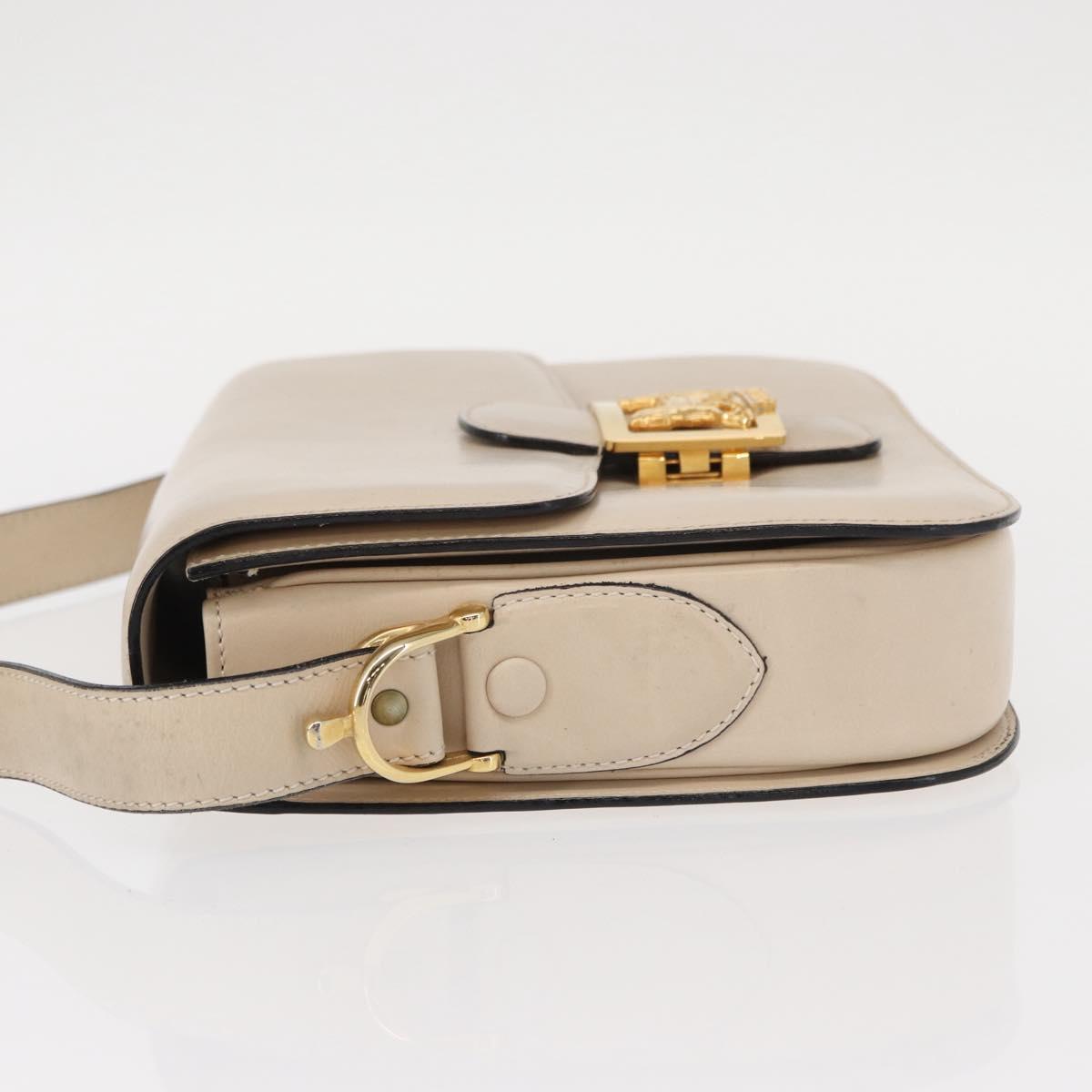 CELINE Horse Carriage Shoulder Bag Leather Cream Gold Auth ki6167